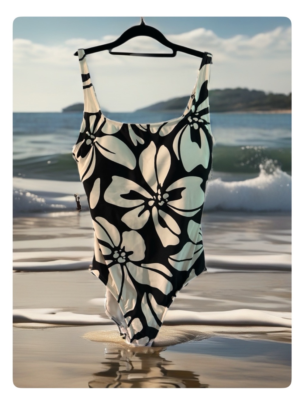Shade & Shore Black and White Floral One-Piece Swimsuit